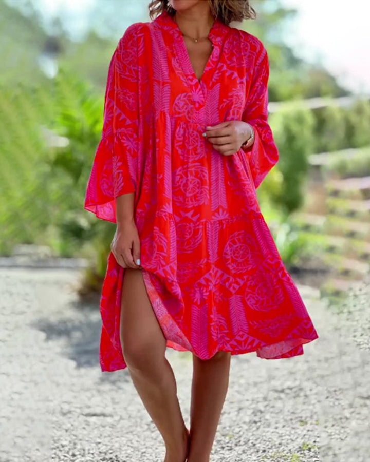 W&W Mode | Kleid mit 3/4-Ärmeln und geometrischem Boho-Print
