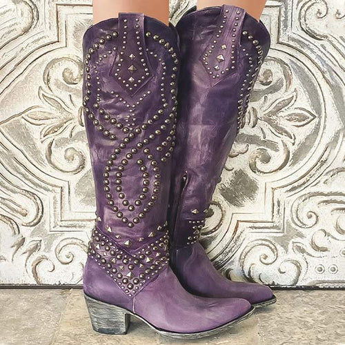 Damen-Cowboystiefel mit Absatz und strapazierfähiger Gummisohle