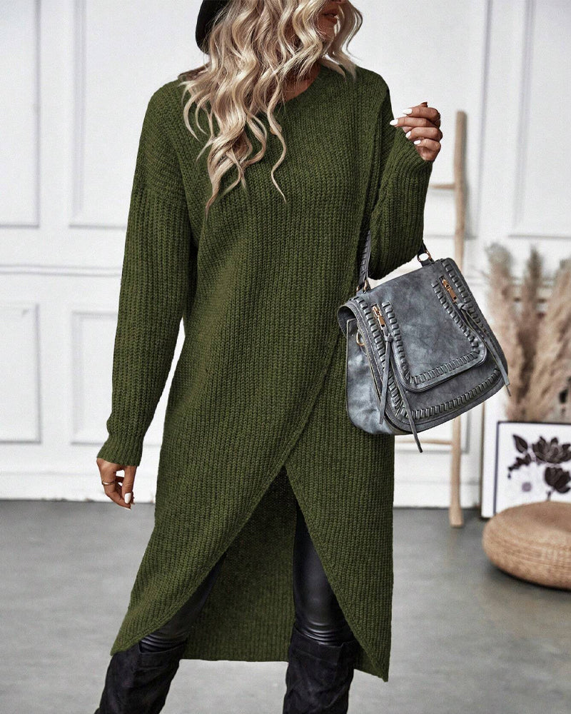 W&W Mode | Bequemes, Einfarbiges Pulloverkleid Im Unregelmäßigen Stil