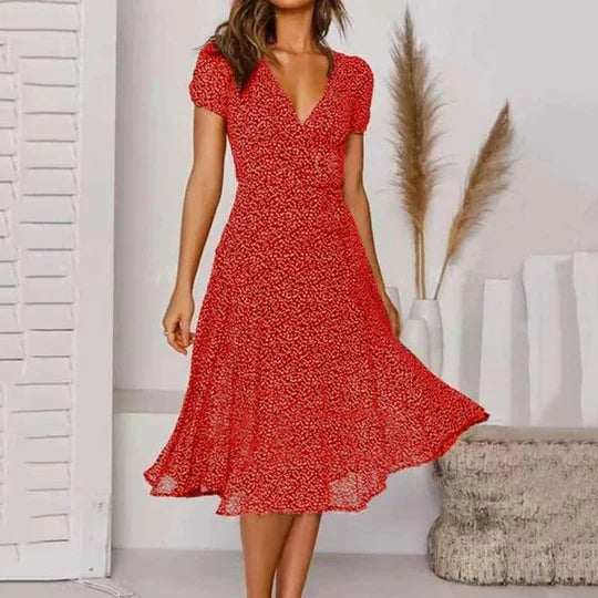 W&W Mode | A-linien Kleid Mit V-ausschnitt & Schwingendem Saum