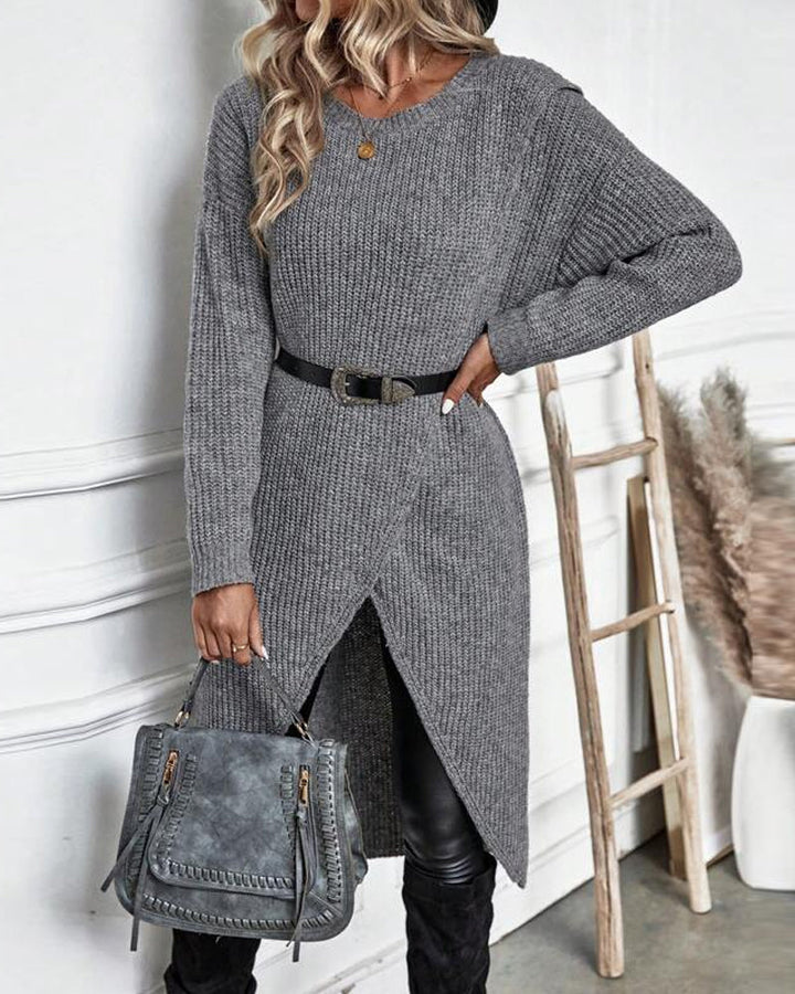 W&W Mode | Bequemes, Einfarbiges Pulloverkleid Im Unregelmäßigen Stil