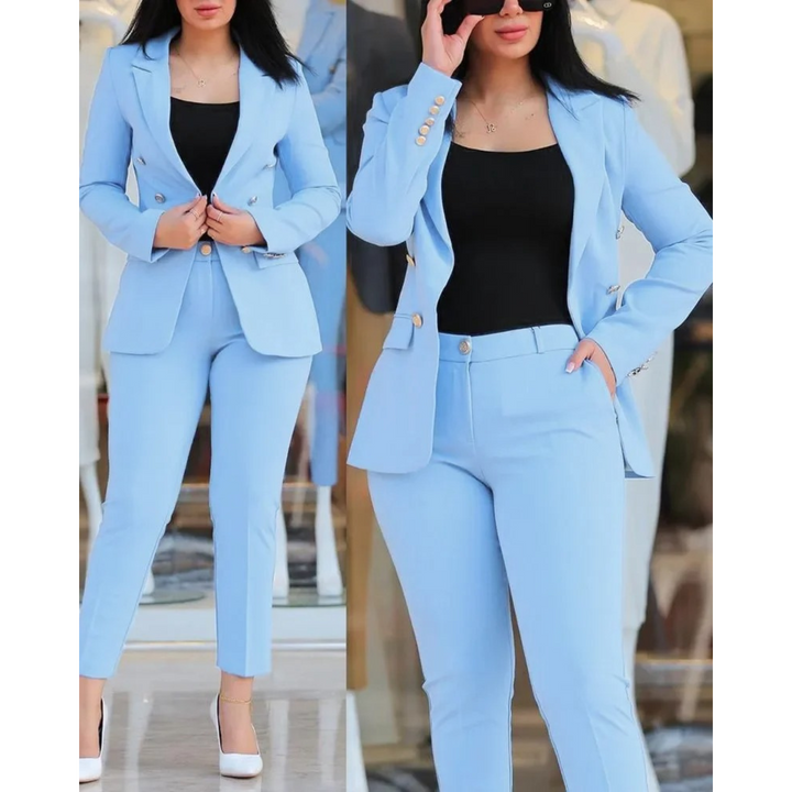 W&W Mode | Doppelknopf Blazer & Hosen Satz Mit Taschen Für Frauen