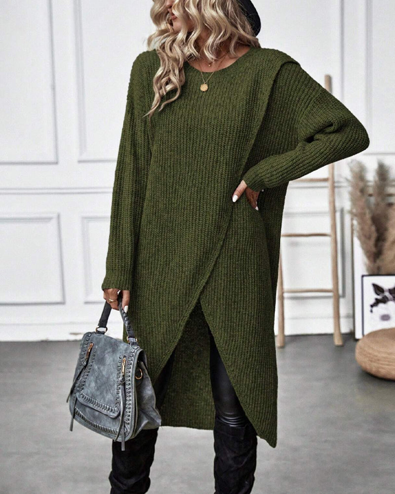 W&W Mode | Bequemes, Einfarbiges Pulloverkleid Im Unregelmäßigen Stil