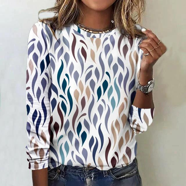 W&W Mode | Damen Lässig Bedrucktes Langarmshirt Trendiges Grafisches Design