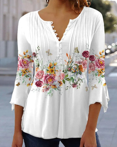 W&W Mode | Blumen gestickte Bluse mit Ärmeln für Frauen