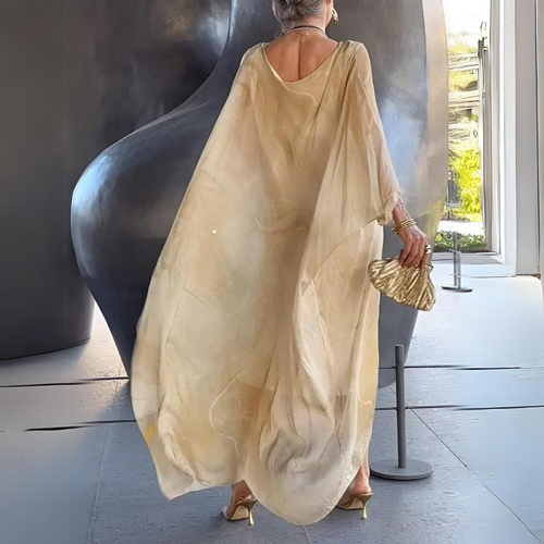 W&W Mode | Kaftan Kleid Fließender Leichter Stoff Eleganter Lockerer Schnitt Breite Ärmel