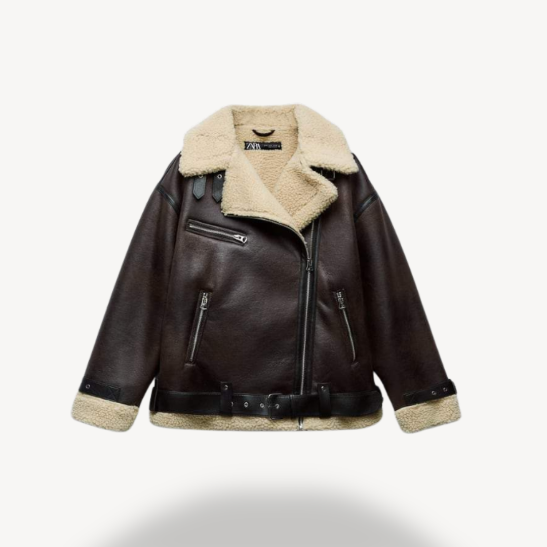 W&W Mode | Damen Faux Shearling Pilotenjacke Braun