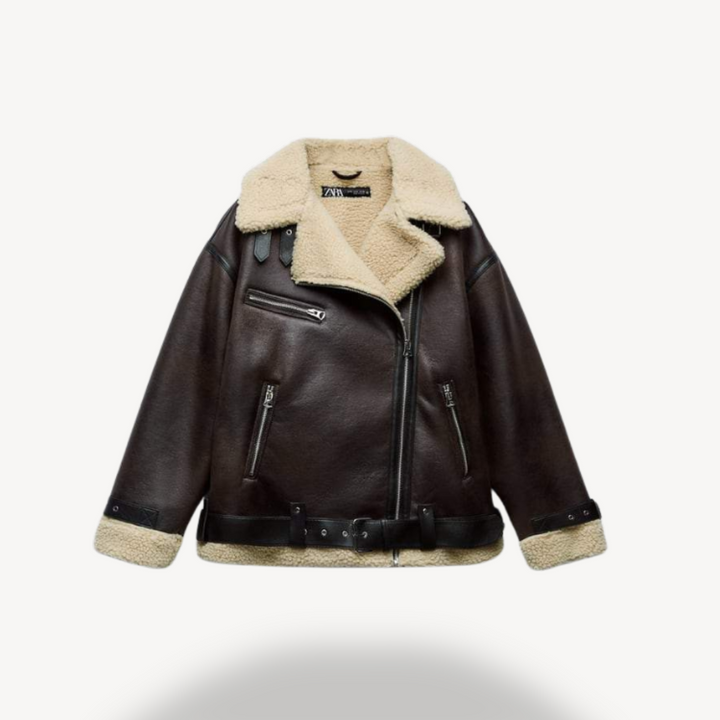 W&W Mode | Damen Faux Shearling Pilotenjacke Braun