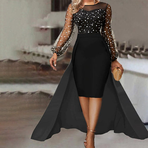 W&W Mode - Wunderschönes Maxikleid mit transparenten Ärmeln