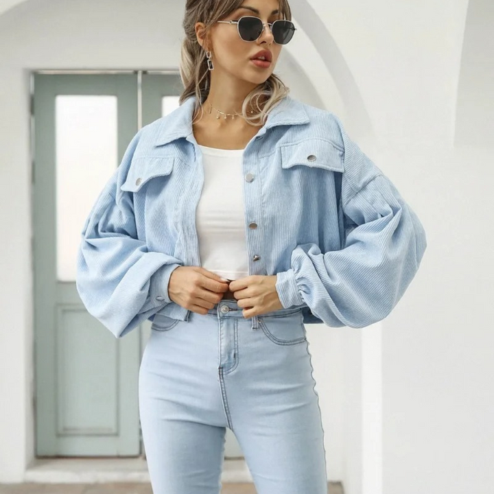 W&W Mode | Samtcord Laternenärmel Cropped Jacke