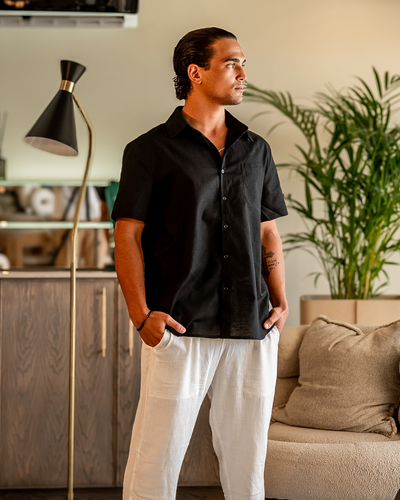 W&W Mode | Sommer Kurzarm Herren Leinenhemd Mit Brusttasche