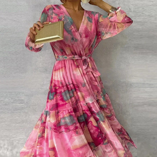 W&W Mode | Elegantes Langärmeliges Maxikleid mit Blumenmuster