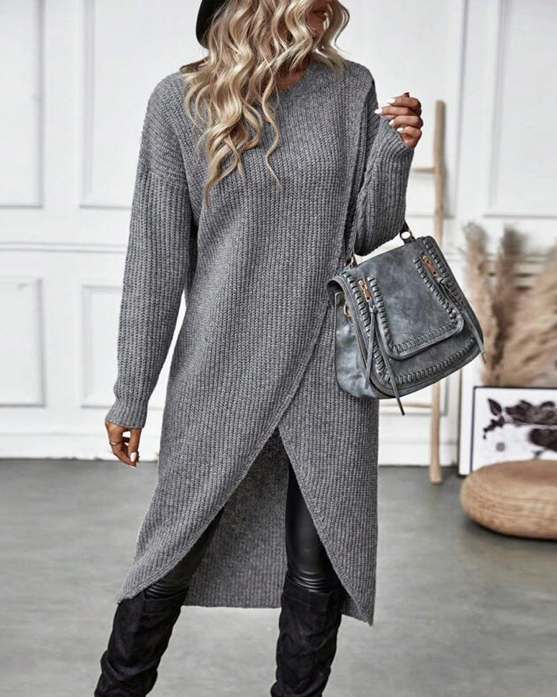 W&W Mode | Bequemes, Einfarbiges Pulloverkleid Im Unregelmäßigen Stil