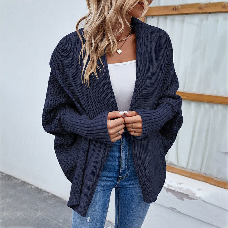W&W Mode | gestrickte Damenjacke - lockere Passform mit großem Kragen und Fledermausärmeln