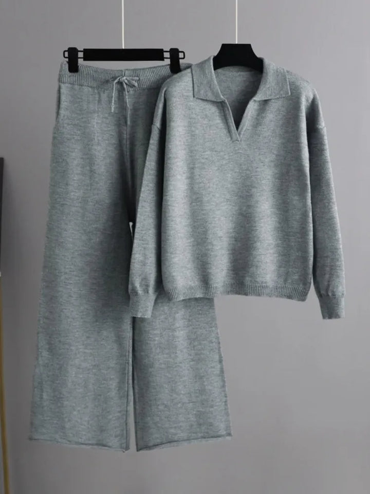 2-teiliges Set Damen Oversized Trainingsanzug, Pullover mit Polo-Kragen und Hose