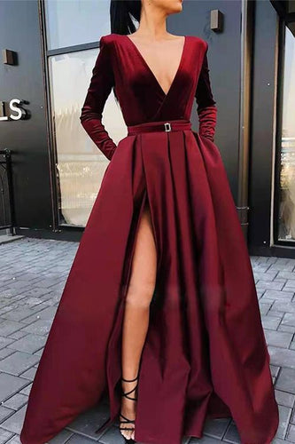 W&W Mode | Rosiedress Tiefer V-Ausschnitt Hohe Spalte Samt Swing Partykleid