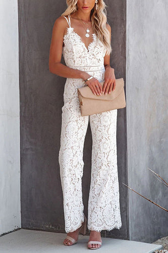W&W Mode | Rosiedress Solide V-Ausschnitt Tailliertes Cami Spitzen-Overall