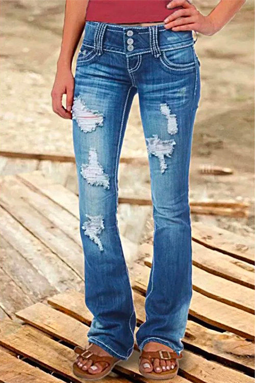 W&W Mode | Rosiedress Button Down Distressed Ripped Jeans mit Taschen