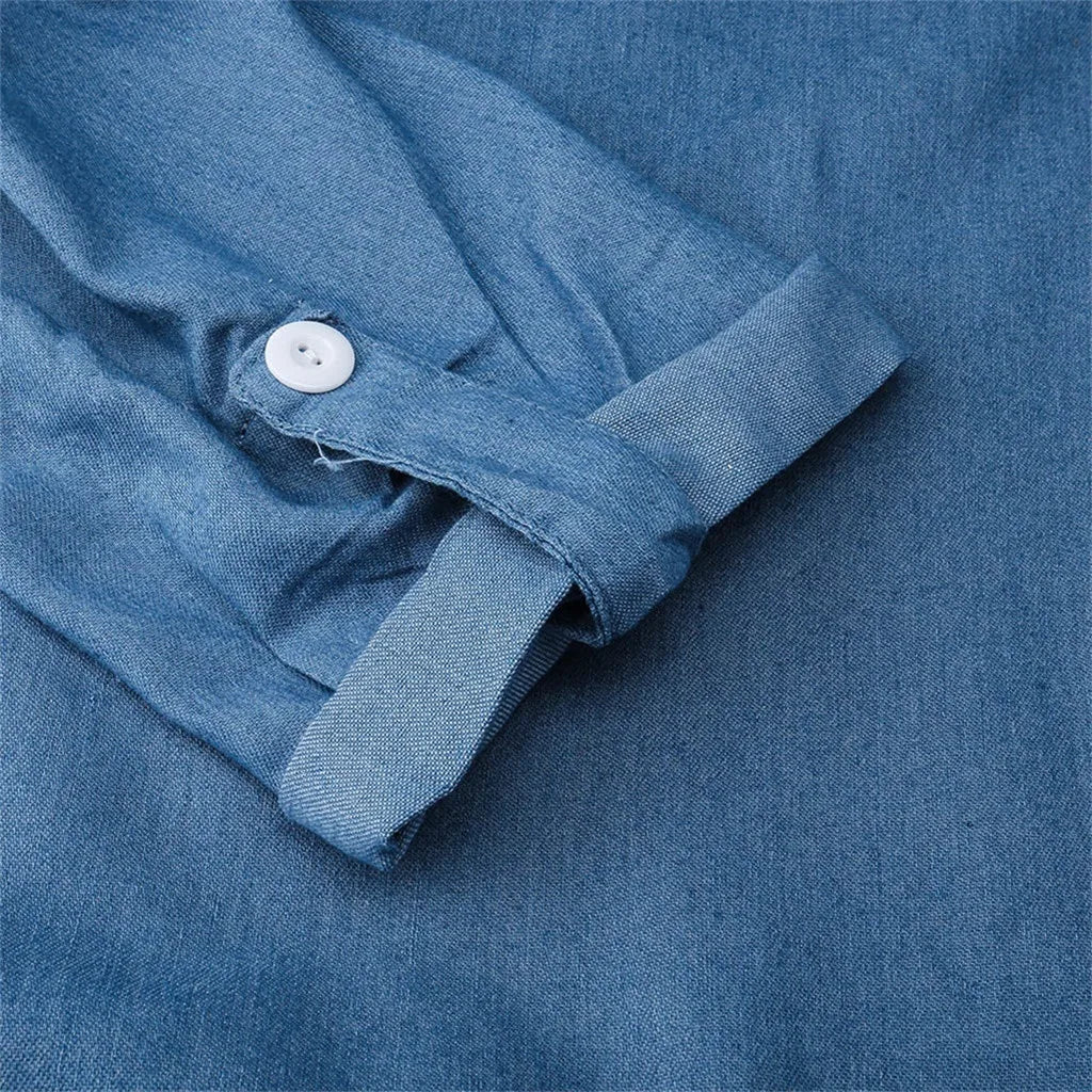 W&W Mode | Lässiges Denim Maxikleid Mit Kragen Für Damen