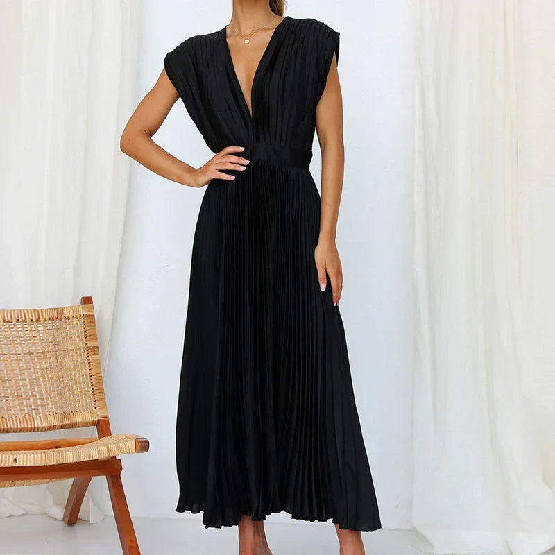 W&W Mode | Elegante Maxi Kleid Mit V-ausschnitt Und Falten