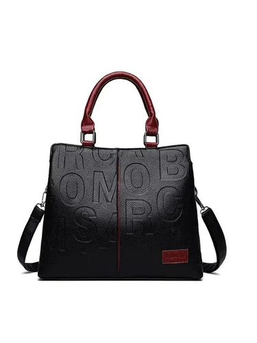 W&W Mode – Damenhandtasche aus weichem Leder mit geprägtem Buchstabendesign