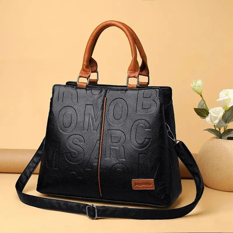 W&W Mode – Damenhandtasche aus weichem Leder mit geprägtem Buchstabendesign