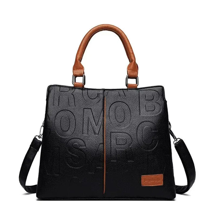 W&W Mode – Damenhandtasche aus weichem Leder mit geprägtem Buchstabendesign