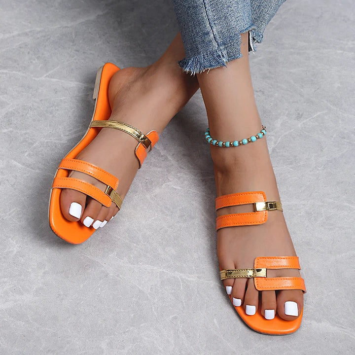 Damen-Sandalen mit flacher Sohle und mehreren Riemen