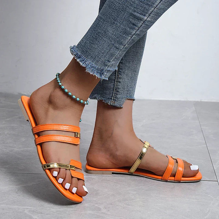 Damen-Sandalen mit flacher Sohle und mehreren Riemen