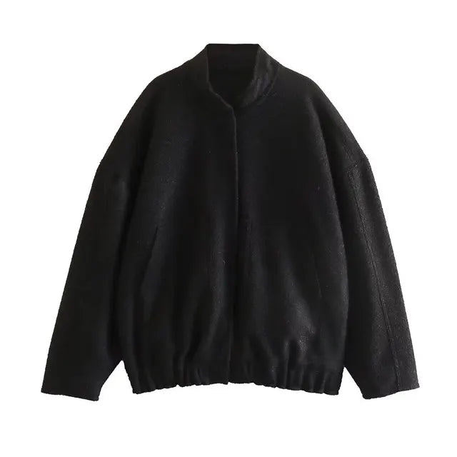 W&W Mode - Damen Oversize-Bomberjacke mit Taschen und Druckknopf-Design