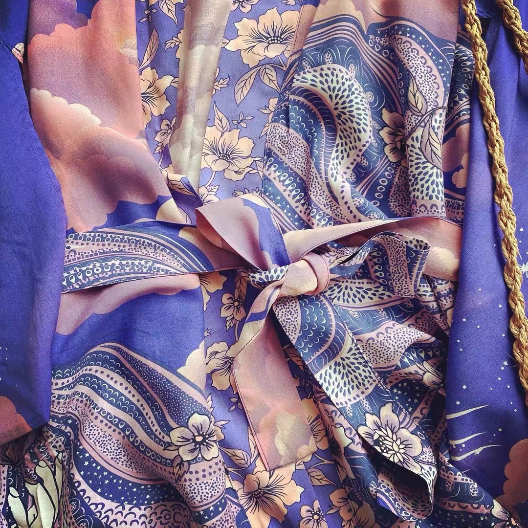 W&W Mode Strandkimono mit „Mystic Blue Moon Starrynight“-Aufdruck