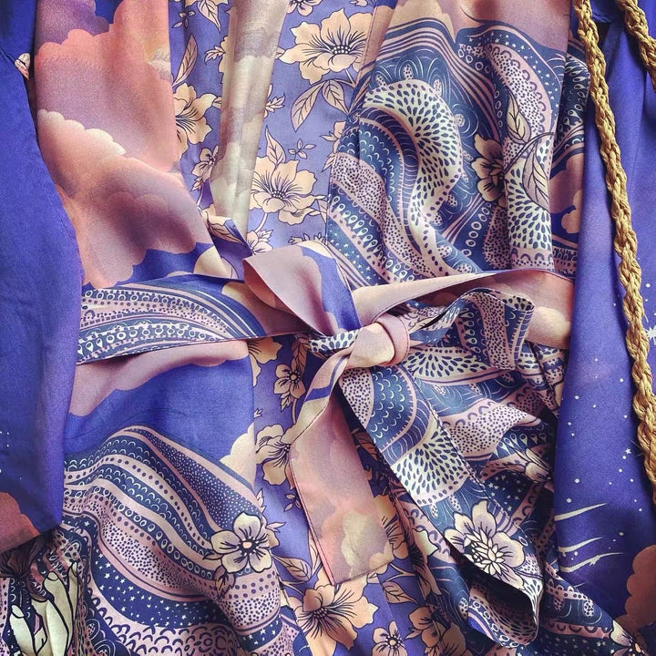 W&W Mode Strandkimono mit „Mystic Blue Moon Starrynight“-Aufdruck
