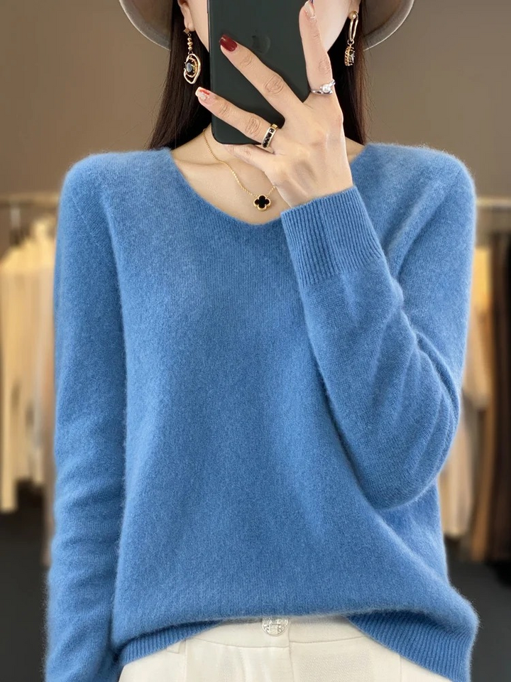 W&W Mode | Cashmere Pullover Damen Eleganter V-ausschnitt, Weich & Komfortabel