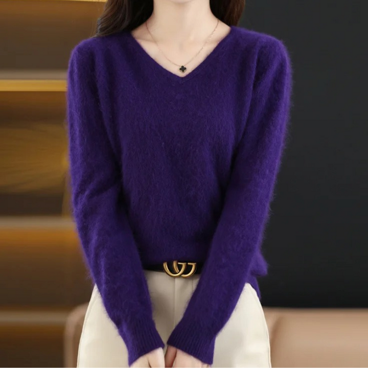 W&W Mode | Cashmere Pullover Damen V-ausschnitt Leichter und Weicher Strickpullover