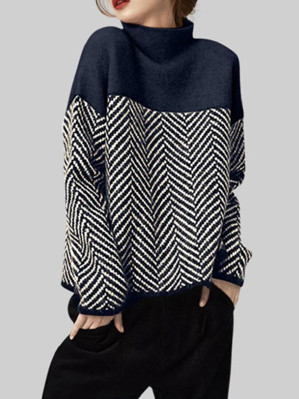 W&W Mode | Damen Rollkragenpullover mit Zweifarbdesign