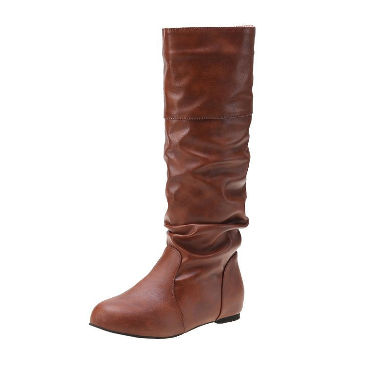 Damen elegante Stiefel mit modernem Falten-Design und komfortablem Blockabsatz W&W Mode