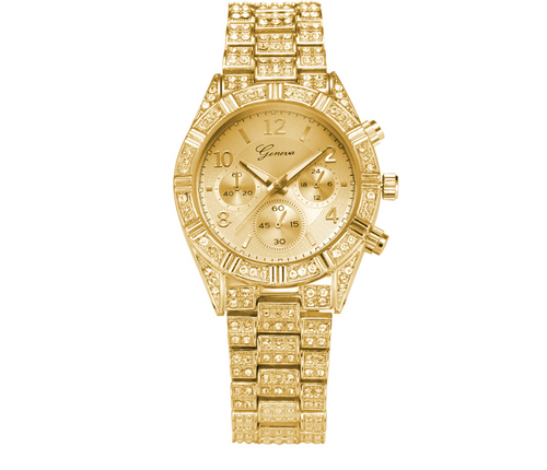 W&W Mode Quarz Armbanduhr aus Edelstahl mit Kristallen - Stilvolle Luxusuhr