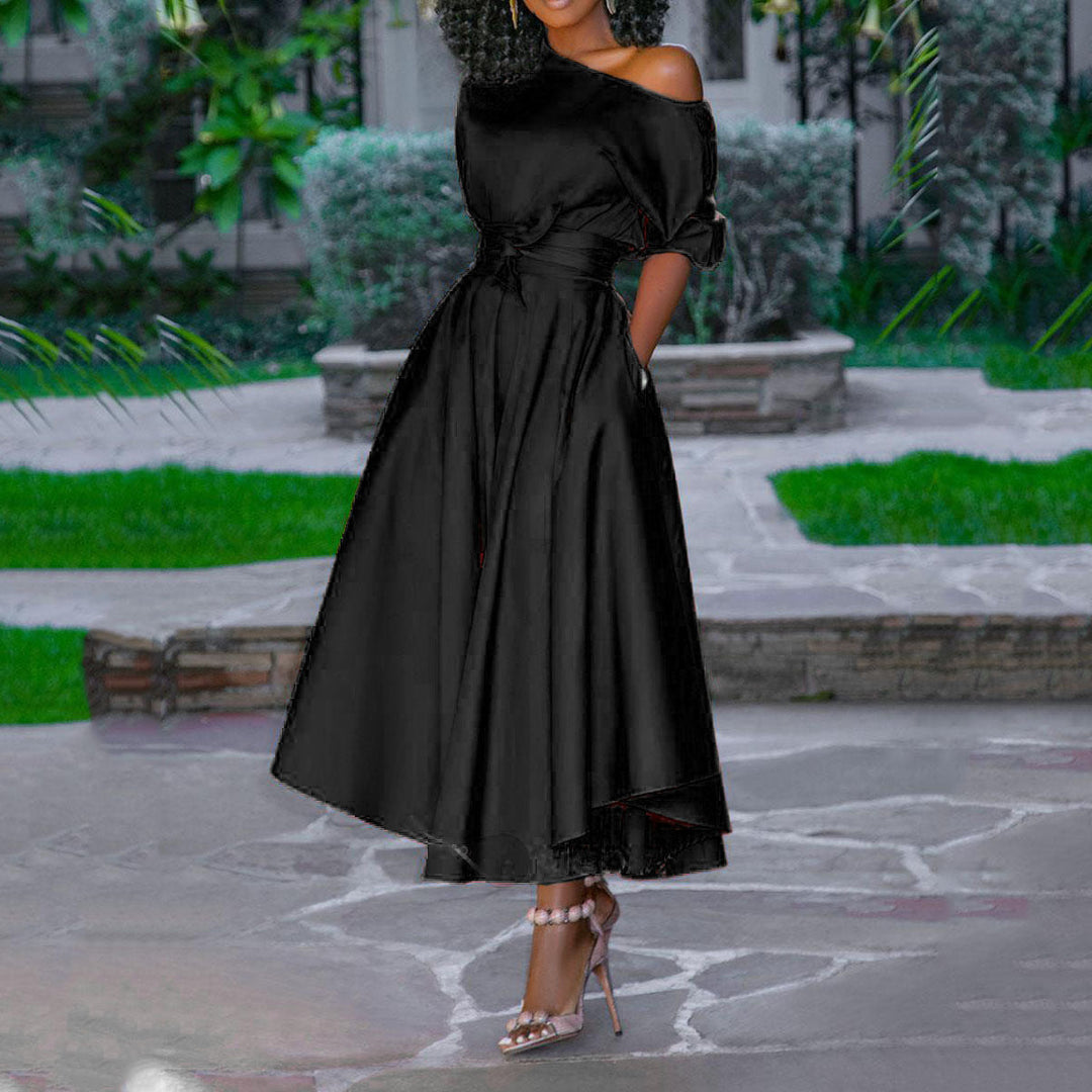 Damen-Midikleid mit asymmetrischem Ausschnitt und Reißverschluss