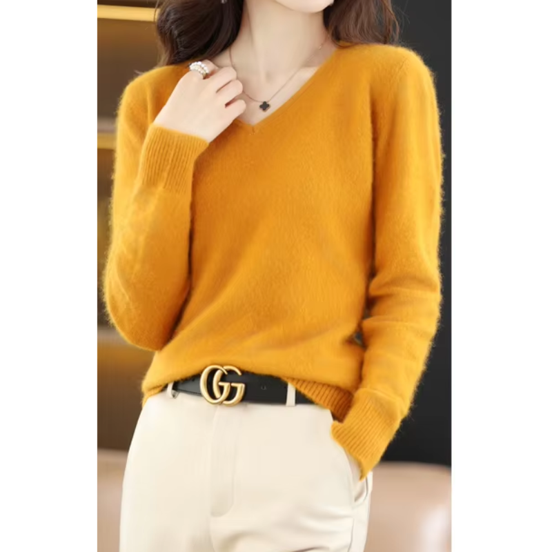 W&W Mode | Cashmere Pullover Damen V-ausschnitt Leichter und Weicher Strickpullover