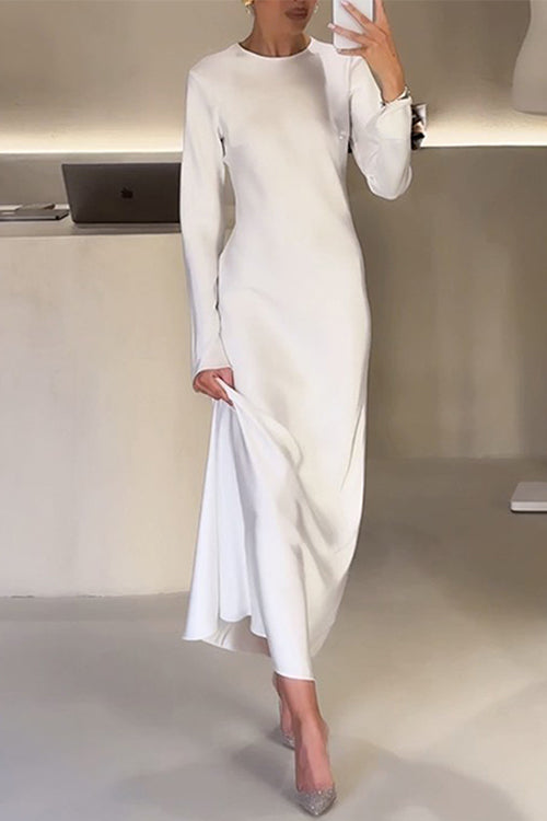 W&W Mode | Rosiedress Rundhals Lange Ärmel Satin Maxi Partykleid