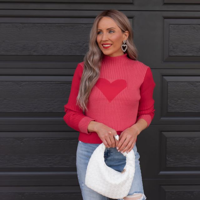 W&W Mode | Gerippter Strickpullover mit Herz-Intarsien