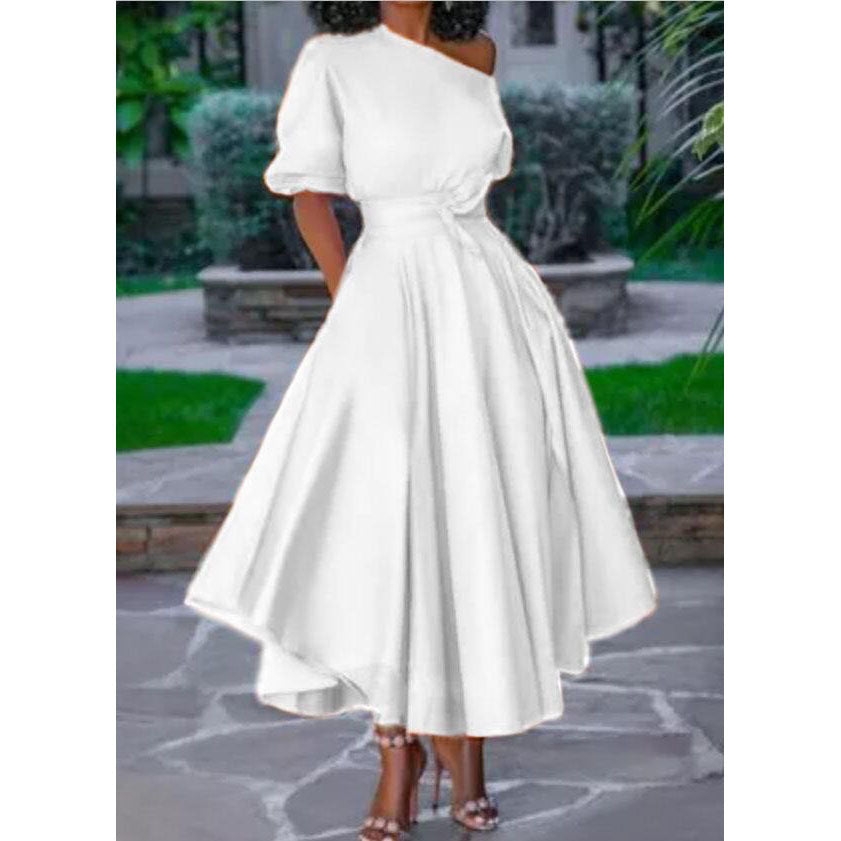 Damen-Midikleid mit asymmetrischem Ausschnitt und Reißverschluss