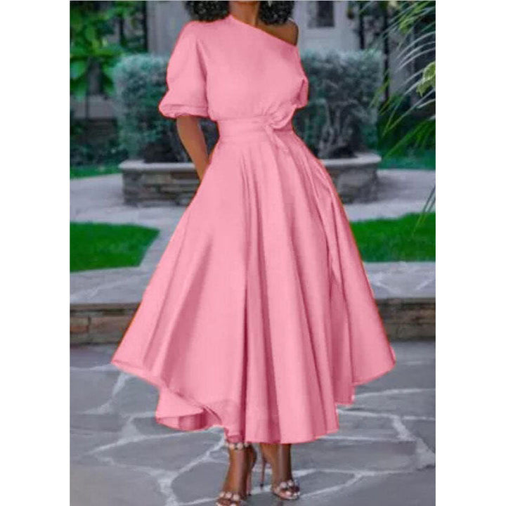 Damen-Midikleid mit asymmetrischem Ausschnitt und Reißverschluss