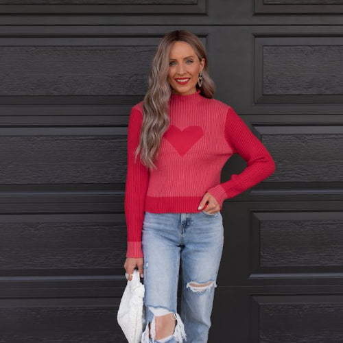 W&W Mode | Gerippter Strickpullover mit Herz-Intarsien