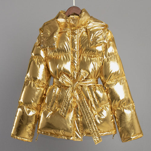 W&W Mode | Cooler Glänzender Kapuzen Pufferjacke