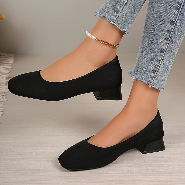 W&W Mode | Schwarze Flanell Pumps Mit Blockabsatz