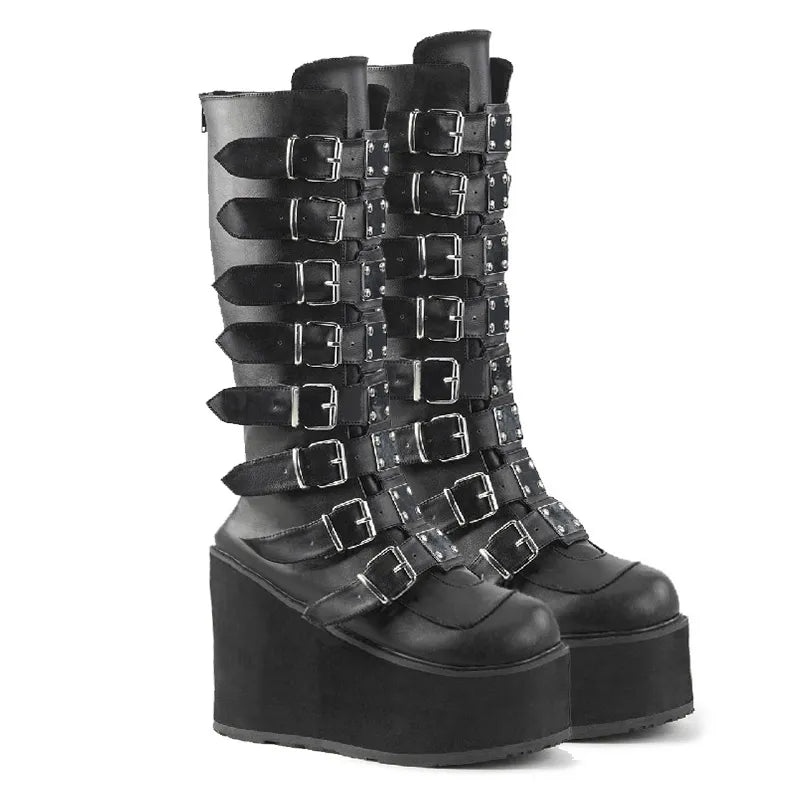 Damen Stiefel mit Reißverschluss, grobem Absatz und markantem Design