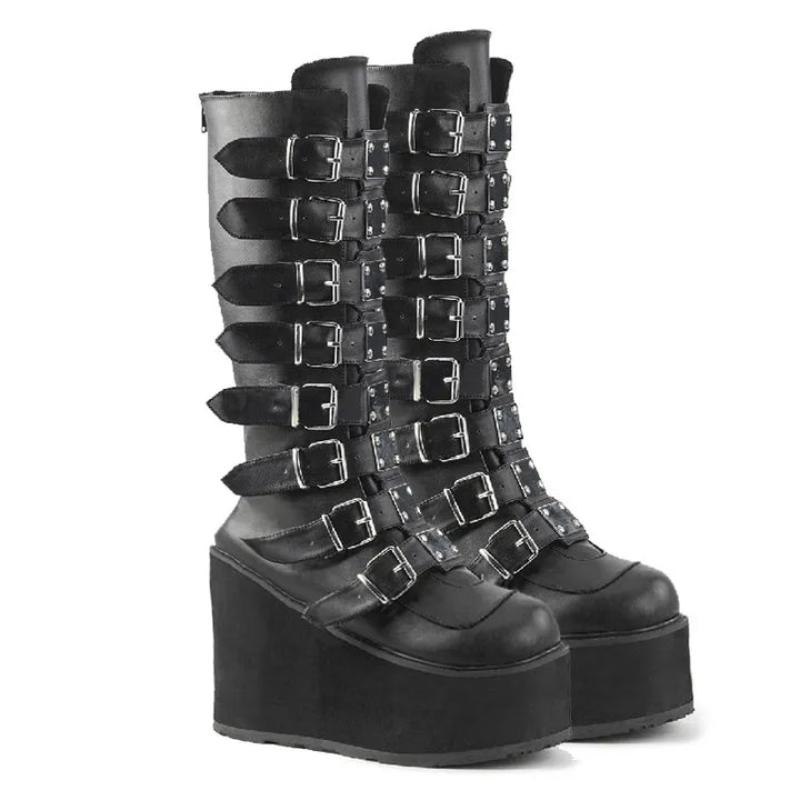 Damen Stiefel mit Reißverschluss, grobem Absatz und markantem Design