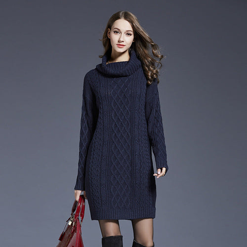 W&W Mode | Hochhals Lange Strickkleid