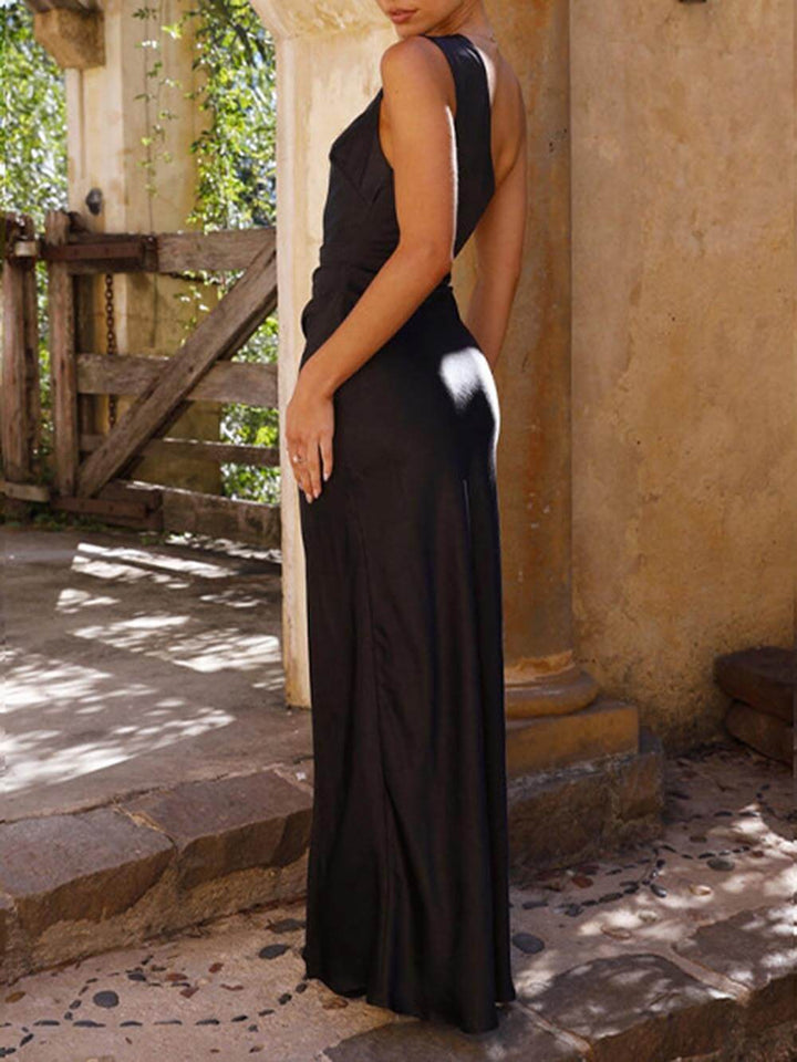 W&W Mode | Ein Schulter Satin Maxikleid Mit Schlitz Für Damen